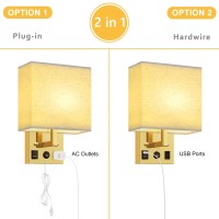 Vrisa Wall Lamp Plugin Wall Sconces Set Of 2 Wall Mounted Lamps With Usb Ports Outlet Wall Light Fixtures For Bedroom Living Ro