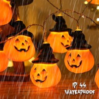 Runleo Halloween Pumpkin String Lights With Witch Hat 20 Led 164Ft 8 Modes Timer 3D Waterproof Orange Jackolantern Battery O