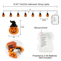 Runleo Halloween Pumpkin String Lights With Witch Hat 20 Led 164Ft 8 Modes Timer 3D Waterproof Orange Jackolantern Battery O