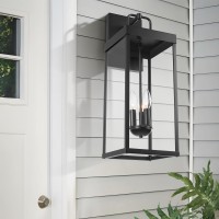 Outdoor Wall Sconce Light 24 Inch Tall Transitional Exterior Wall Bracket Lighting With Clear Glass Antirust Powder Coat Blac