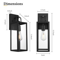 Diyel Outdoor Wall Sconce Lights 16 Inch Tall Transitional Exterior Wall Light Fixtures With Clear Glass Antirust Modern Blac