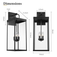 Outdoor Wall Sconce Light 28 Inch Tall Transitional Exterior Wall Bracket Lighting With Clear Glass Antirust Powder Coat Blac