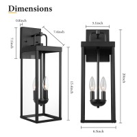 Outdoor Wall Sconce Light 20 Inch Tall Transitional Exterior Wall Bracket Lighting With Clear Glass Antirust Powder Coat Blac