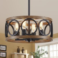 Peskoe Black Ceiling Light 159 Rustic Farmhouse Chandelier Drum Pendant Lighting Fixture For Dining Room Bedroom Modern Woo