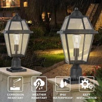 Diyel Large Outdoor Post Light Fixture Colonial Exterior Pillar Lantern With Black Finish Clear Glass Vintage Pier Mount Pol