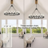 Sarudiir 40 Inch Black Wagon Wheel Chandelier 20-Light Farmhouse Round Wheel Chandeliers Hanging Light Fixture Outdoor Wagon Wheel Chandelier For Porch For High Ceilings Dining Room