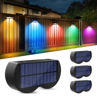 Amiluo Fence Solar Lights With Warm White & 8 Rgb Lock Mode, Waterproof Ip65 Solar Outdoor Lights, Color Glow Lights Outdoor Solar Wall Lights For Deck Pool Backyard Stair Holiday Decor, 4 Pack