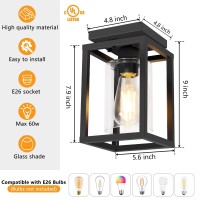 Baocuz Semi Flush Mount Ceiling Light Fixture Black Metal Frame Porch Ceiling Light Fixture With Clear Glass Shade And E26 Cera