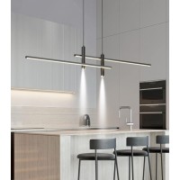 Dzqh-Qin Black Led Pendant Lights,Modern Linear Chandelier Dimmable With Remote Control Flush-Mounted Lighting Fixture For Kitchen Island Living Room Dining Room,Room Light Hanging Lights L47.2In