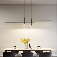 Dzqh-Qin Black Led Pendant Lights,Modern Linear Chandelier Dimmable With Remote Control Flush-Mounted Lighting Fixture For Kitchen Island Living Room Dining Room,Room Light Hanging Lights L35.4In