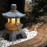 Blogiiup Japanese Garden Ornaments,Solar Pagoda Lantern Statue Garden Ornaments,Indoor/Outdoor Solar Lights Lamp Ornaments For Garden