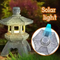 Blogiiup Japanese Garden Ornaments,Solar Pagoda Lantern Statue Garden Ornaments,Indoor/Outdoor Solar Lights Lamp Ornaments For Garden