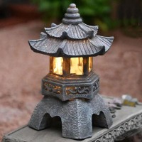 Blogiiup Japanese Garden Ornaments,Solar Pagoda Lantern Statue Garden Ornaments,Outdoor/Indoor Zen Asian Decor For Landscape Balcony,Garden,Patio,Porch Yard Art Ornament Gifts