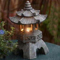 Blogiiup Japanese Garden Ornaments,Solar Pagoda Lantern Statue Garden Ornaments,Outdoor/Indoor Zen Asian Decor For Landscape Balcony,Garden,Patio,Porch Yard Art Ornament Gifts