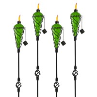 Westcharm 4 Pack 60 Inch Glass Garden Torch Light With Swirling Metal Ground Pole - Burning Citronella Torch Fuel | Outdoor Lighting For Party Patio Pathway Garden Garden D