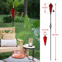 Westcharm 4 Pack 60 Inch Glass Garden Torch Light With Swirling Metal Ground Pole - Burning Citronella Torch Fuel | Outdoor Lighting For Party Patio Pathway Garden Garden D