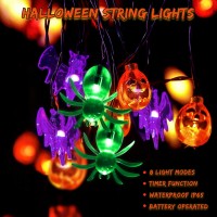 Halloween Lights Outdoor Indoor 20Ft 30 Led 3D Pumpkin Bat Spider Battery Operated Halloween String Lights With Timer 8 Light M