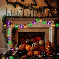 Halloween Lights Outdoor Indoor 20Ft 30 Led 3D Pumpkin Bat Spider Battery Operated Halloween String Lights With Timer 8 Light M