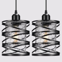 2 Pack Pendant Lights Kitchen Island Black Island Lighting Fixtures Hanging With Glass Crackle Shade Mini Industrial Ceiling L