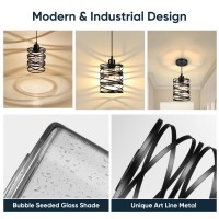 2 Pack Black Farmhouse Pendant Lights Kitchen Island Decor Modern Seeded Glass Over Sink Pendant Light Fixture Adjustable Bar