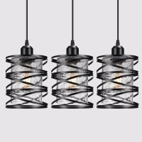 3 Pack Black Farmhouse Pendant Lights Kitchen Island Decor Modern Crackle Glass Over Sink Pendant Light Fixture Adjustable Bar