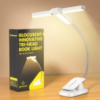 Glocusent Innovative Tri-Head Book Light For Reading In Bed, 3 Colors & 5 Brightness Levels, 1000Mah Rechargeable Reading Light With 30-Min Timer, 10-100Hrs, Partner Friendly, Perfect For Book Lovers