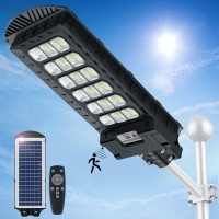 Mokot Solar Street Light, 600W Waterproof Outdoor, 504 Led, Floodlight, Patio, Black, Remote Control, Pir Sensor, High Efficiency, Pole Mount