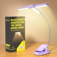 Glocusent Innovative Tri-Head Book Light For Reading In Bed, 3 Colors & 5 Brightness Levels, 1000Mah Rechargeable Reading Light With 30-Min Timer, 10-100Hrs, Partner Friendly, Perfect For Book Lovers