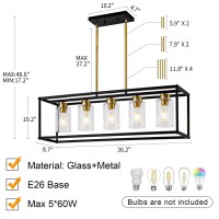 Hccz 5 Light Dining Room Light Fixture Modern Farmhouse Chandeliers Over Table Black Brushed Brass Gold Rectangular Pendent Li