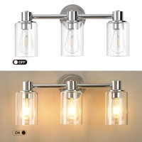 Alaislyc 3 Light Bathroom Wall Light Fixtures Chrome Bathroom Wall Sconce With Clear Glass Lights Over Mirror Vanity Lights E26