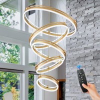 Benkut 10Rings Modern Led Chandelier Gold Large Dimmable Remote Chandeliers Lighting For Foyer High Ceiling Chandeliers For Di