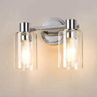 Alaislyc 2 Light Bathroom Wall Sconce Light Fixtures With Clear Glass Bathroom Wall Lights Over Mirror Vanity Lights Chrome With