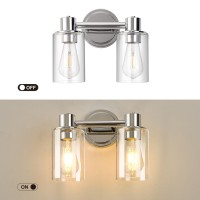 Alaislyc 2 Light Bathroom Wall Sconce Light Fixtures With Clear Glass Bathroom Wall Lights Over Mirror Vanity Lights Chrome With