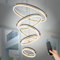 Benkut 10Rings Modern Led Chandelier Black Gold Large Dimmable Remote Chandeliers Lighting For Foyer High Ceiling Chandeliers