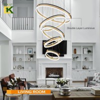 Benkut 10Rings Modern Led Chandelier Black Gold Large Dimmable Remote Chandeliers Lighting For Foyer High Ceiling Chandeliers