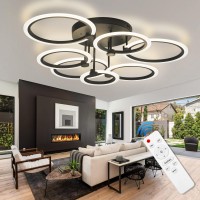 Seable Modern Led Ceiling Light 7 Rings Dimmable Ceiling Light Fixtures With Remote Black Close To Ceiling Light 318 130W 300