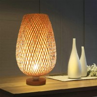 Guanshan Bamboo Woven Table Lamp Zen Style Bamboo Lampshade Table Lamp Decorative Table Lighting Night Light Atmosphere Light Bedroom, Living Room