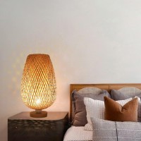 Guanshan Bamboo Woven Table Lamp Zen Style Bamboo Lampshade Table Lamp Decorative Table Lighting Night Light Atmosphere Light Bedroom, Living Room