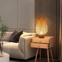 Guanshan Bamboo Woven Table Lamp Zen Style Bamboo Lampshade Table Lamp Decorative Table Lighting Night Light Atmosphere Light Bedroom, Living Room