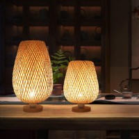 Guanshan Bamboo Woven Table Lamp Zen Style Bamboo Lampshade Table Lamp Decorative Table Lighting Night Light Atmosphere Light Bedroom, Living Room