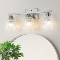 Mecgirn Stainless Steel 3 Light Bathroom Vanity Light Brushed Nickel Bathroom Light Fixtures With Textured Glass Shades Modern