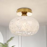 Frideko Home Semi Flush Mount Ceiling Light Globe Glass Ceiling Light Fixture Gold Bedroom Light Fixture Modern Hallway Light