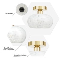 Frideko Home Semi Flush Mount Ceiling Light Globe Glass Ceiling Light Fixture Gold Bedroom Light Fixture Modern Hallway Light