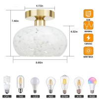 Frideko Home Semi Flush Mount Ceiling Light Globe Glass Ceiling Light Fixture Gold Bedroom Light Fixture Modern Hallway Light