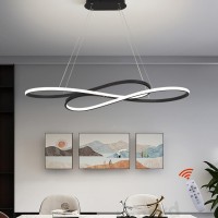 Dimmable Led Pendant Light Dining Room Table Chandelier Kitchen Island With Remote Control Flush Mount Ceiling Hanging Lamp Modern Design For Living Room Office Hallway Bedroom Deco Lights (Black)