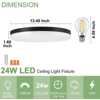 Dllt 24W Modern Dimmable Led Flush Mount Ceiling Light Fixture 13 Inch Black Round Close To Ceiling Lights For Bedroom Kitchen