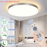 Dllt 24W Modern Dimmable Led Flush Mount Ceiling Light Fixture 13 Inch Silver Round Close To Ceiling Lights For Bedroom Kitche