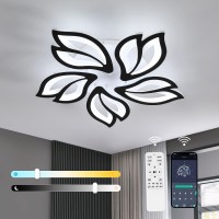 Goeco Ceiling Light, Flower Shaped Modern Ceiling Light Fixture With Remote Control And App, Led Dimmable Acrylic Black Ceiling Light For Living Room, Bedroom, Dining Room, Kitchen