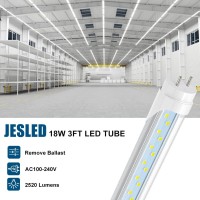 Jesled T8 Led Type B Tube Light 3Ft, 2520Lm, 18W(45W Equivalent), 6000K, 36 Inch F30T12 Fluorescent Bulb Replacement, Dual Ended Power, Etl Listed, Remove Ballast, 36