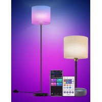 Floor Lamp For Living Room Compatible With Alexa Google White Linen Lamp Shade Led Bright Tall Standing Smart Floor Lamp With